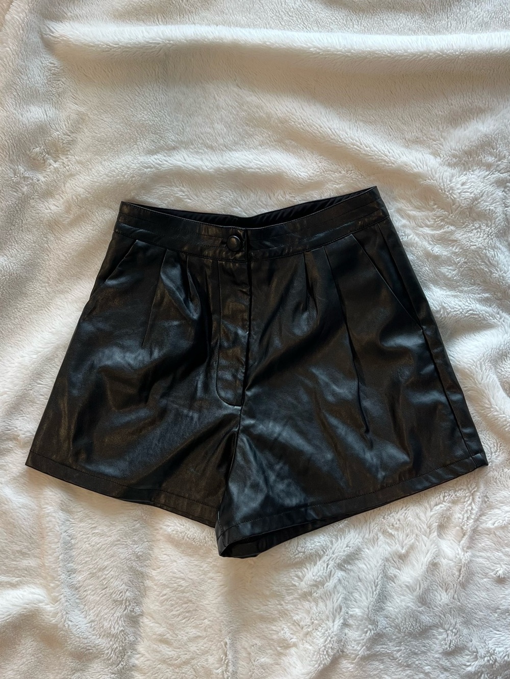 Princess Polly Black Faux Leather High Waist Shorts